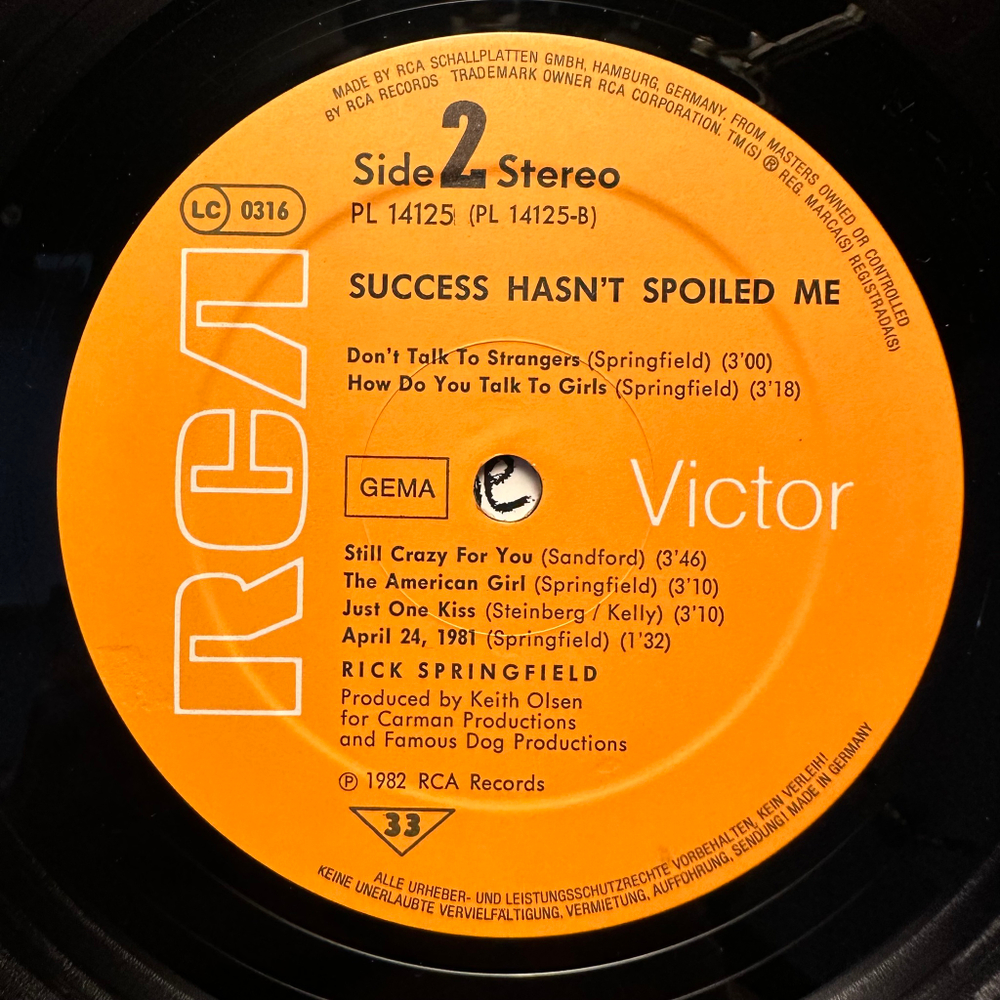 Rick Springfield - Success Hasn't Spoiled Me Yet (Германия 1982г.)