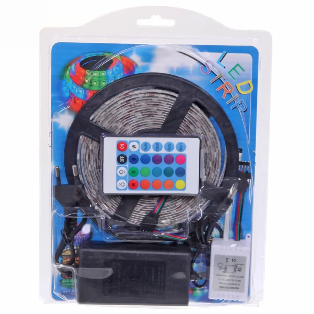 Гирлянда для дома Лента светодиодная самоклейка 5м*10мм, 270 ламп LED, 7 цветов, с пультом, степень защиты IP64