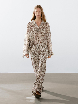 Massimo Dutti Брюки прямого кроя из 100% льна, белый/коричневый