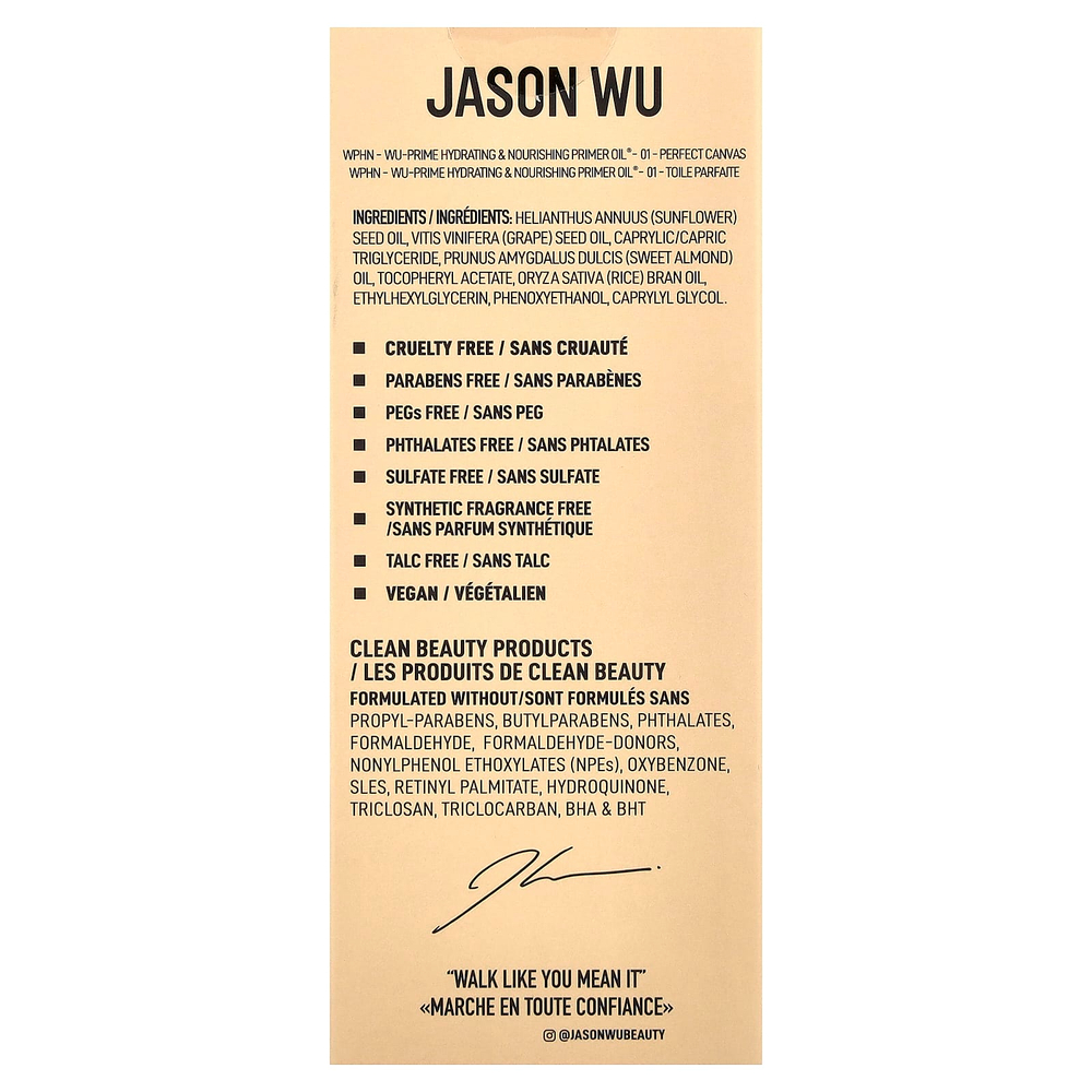Jason Wu, Wu-Prime, увлажняющий и питательный праймер Oil®, оттенок 01 Perfect California, 20 мл (0,68 жидк. унции)