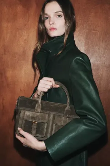 ZARA КОЖАНАЯ СУМКА С КАРМАНАМИ, ЗЕЛЕНЫЙ