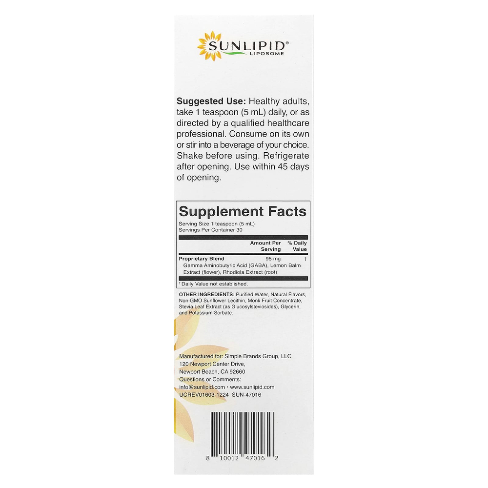 Sunlipid, липосомальная ГАМК с родиолой, 150 мл (5,07 жидк. унции)