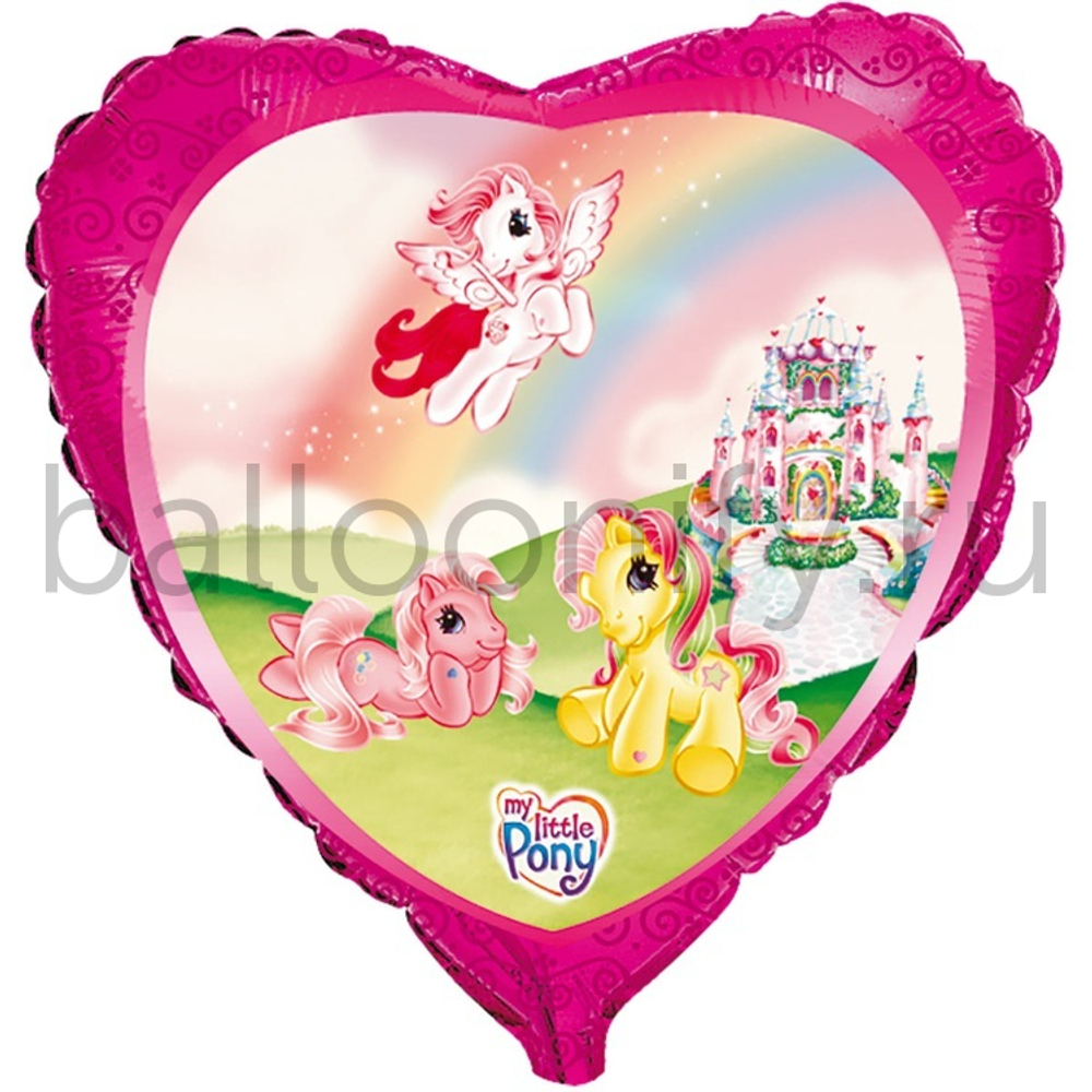 Фольгированная фигура, сердце, Пони на радуге/FM,18"/46СМ