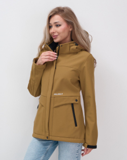 Ветровка спортивная женская с капюшоном softshell горчичного цвета 9566G