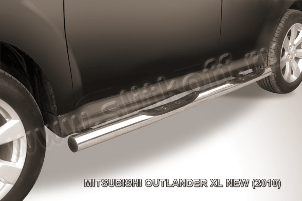 Пороги из нержавейки Mitsubishi Outlander XL (2009-2013) d76 с проступями