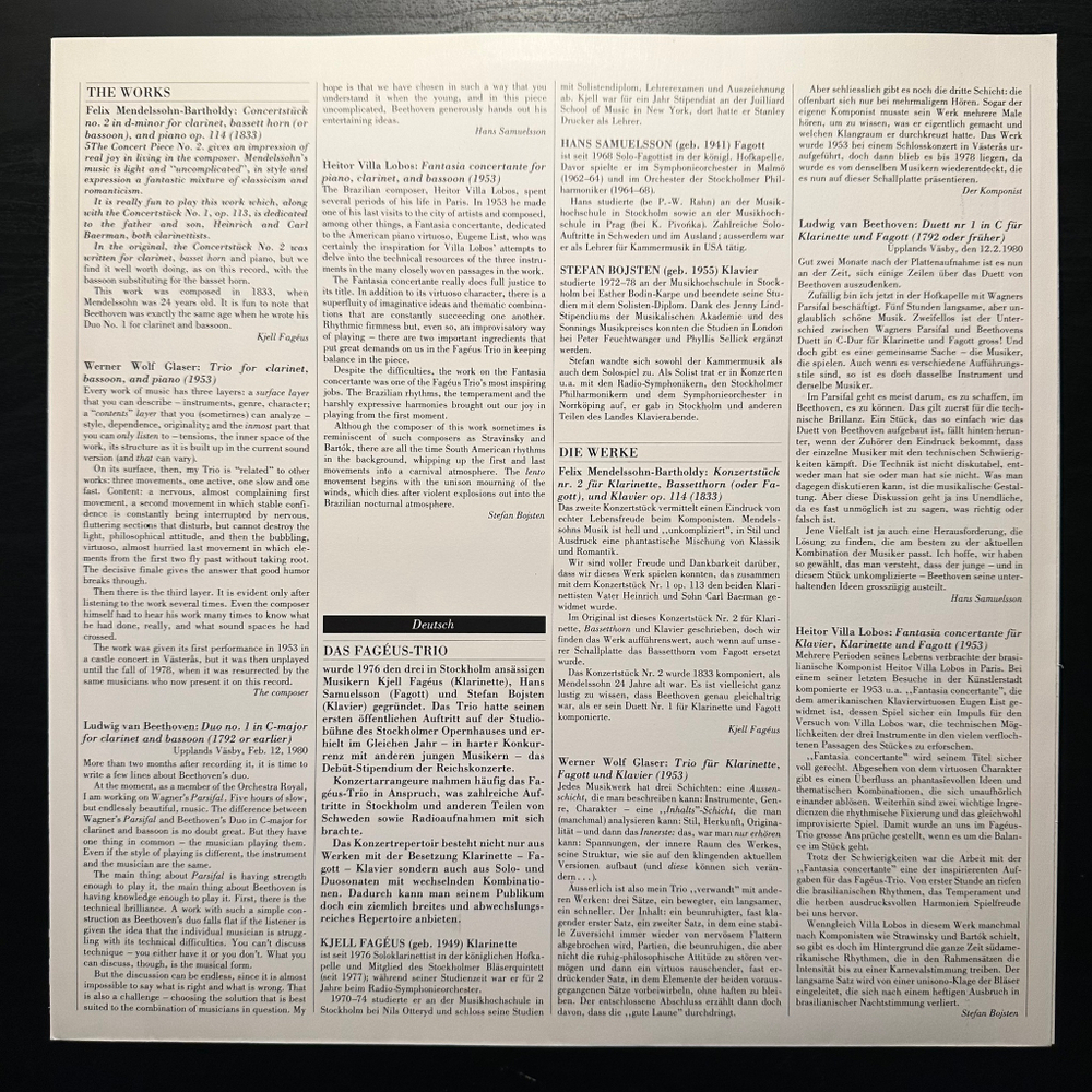 Трио фагус - Мендельсон, Вилла Лобос, Глейзер (Швеция 1980г.)