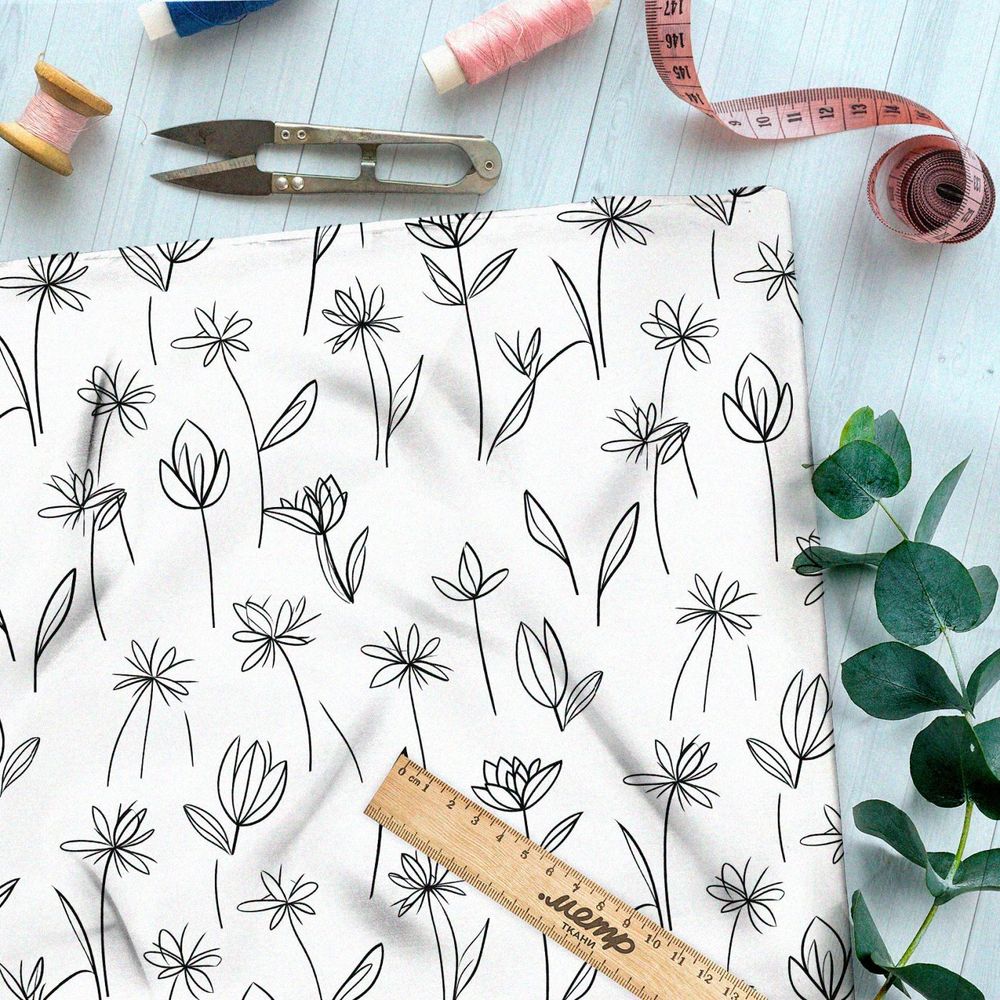 Ткань премиум шифон растительный набросок