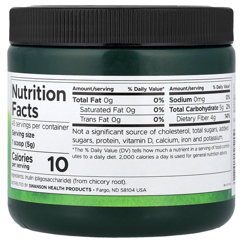Swanson Vitamins, инулин, пребиотическая и растворимая клетчатка, 227 г (8 унций)