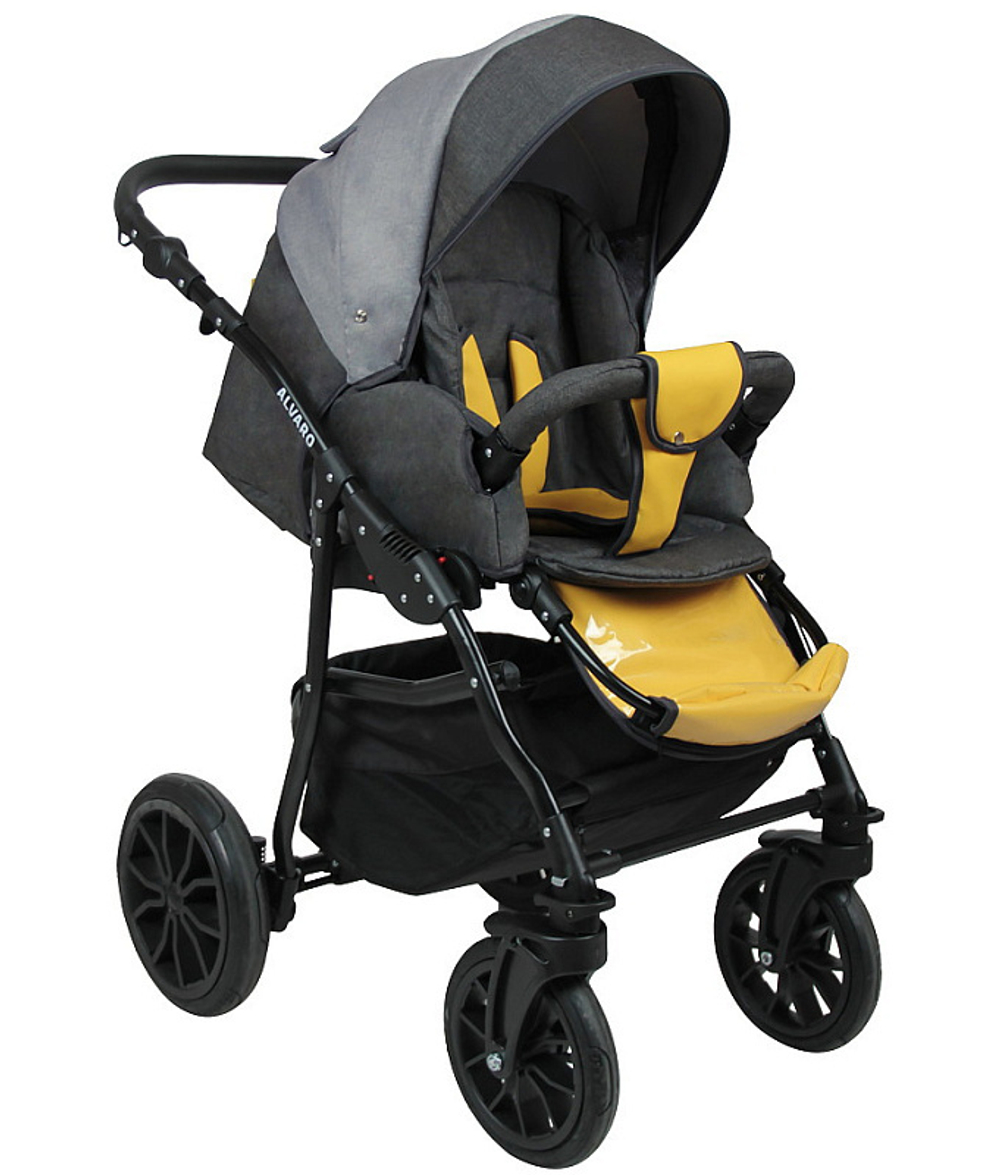 Детская коляска Alis Alvaro 2 в 1 Al 02 т.серый+св.серый+желтая кожа