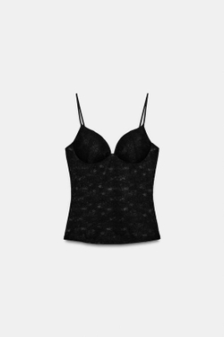 ZARA ТОП НА БРЕТЕЛЯХ С КРУЖЕВОМ, ЧЕРНЫЙ