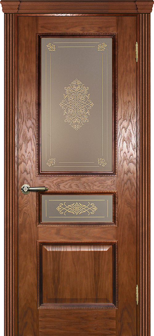 Дверь Фрейм 03 / Цвет Дуб / витраж контурный золотой №2 бронза / Двери ТЕКОНА