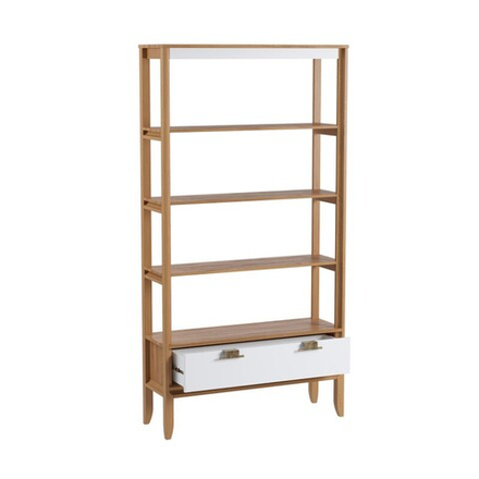 Стеллаж «Бридж» сквозной широкий с 1 ящиком браун/белый лак