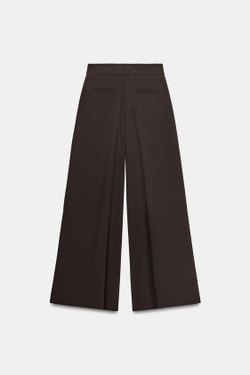 ZARA БРЮКИ ПАЛАЦЦО С ЗОЛОТОЙ ПУГОВИЦЕЙ, КОРИЧНЕВЫЙ