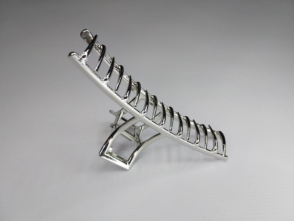 Заколка Краб. Модерн. Усиленная. Металлическая. Для прически хвост. Для всех типов волос. Цвет серебро