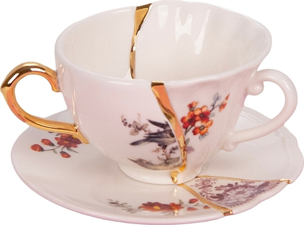 Чашка с блюдцем Seletti Kintsugi 1, фарфор, разноцветная