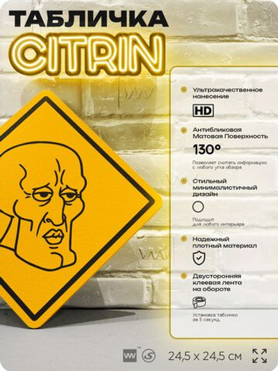 Табличка мем "Сквидвард" шуточная прикольная табличка на дверь и стену, для офиса и дома, декоративный знак, 24,5х24,5 см, пластиковая, Айдентика Технолоджи
