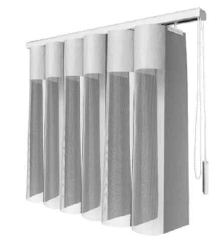 Вертикальные тюлевые жалюзи "Вальс" с карнизом Стандарт без декоративной планки, ткань коллекции Шуберт, цвет 9518 серый уголь