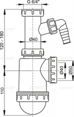 Сифон для мойки AlcaPlast A443P-DN50/40