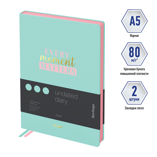 Ежедневник недатированный, А5, 160л., кожзам, Berlingo "Haze", розовый срез, мятный, с рисунком