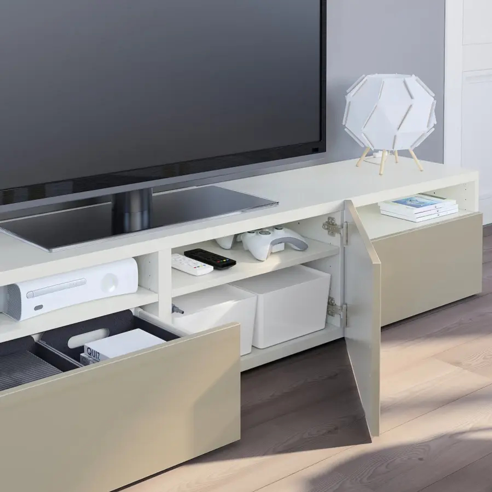 Тумба под ТВ - IKEA BESTÅ/BESTA/БЕСТО ИКЕА, 42х39х180 см, белый/бежевый