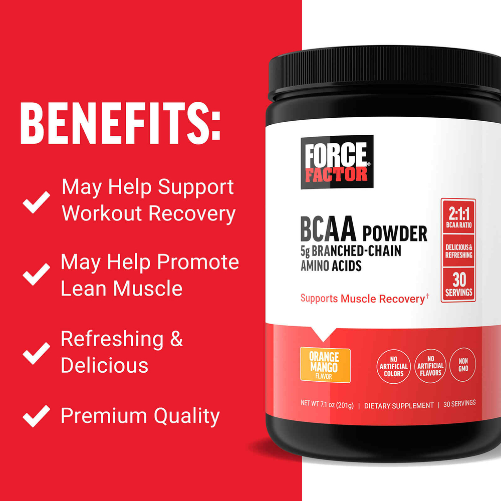 Force Factor, BCAA в порошке, со вкусом апельсина и манго, 201 г (7,1 унции)