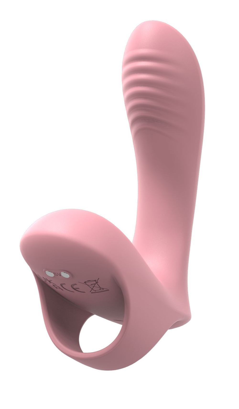 Нежно-розовый вибромассажер с петелькой на палец