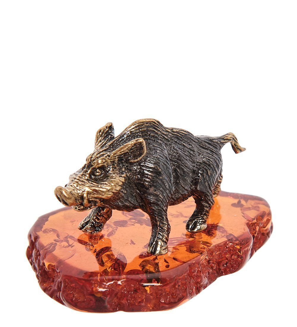 Народные промыслы AM- 996 Фигурка «Кабан» (латунь, янтарь)