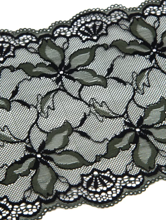 0455 Кружево эластичное 17 см, Италия, жасмин, хаки