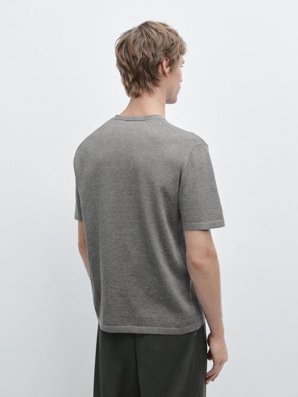 Massimo Dutti Хлопковая футболка с коротким рукавом, серый