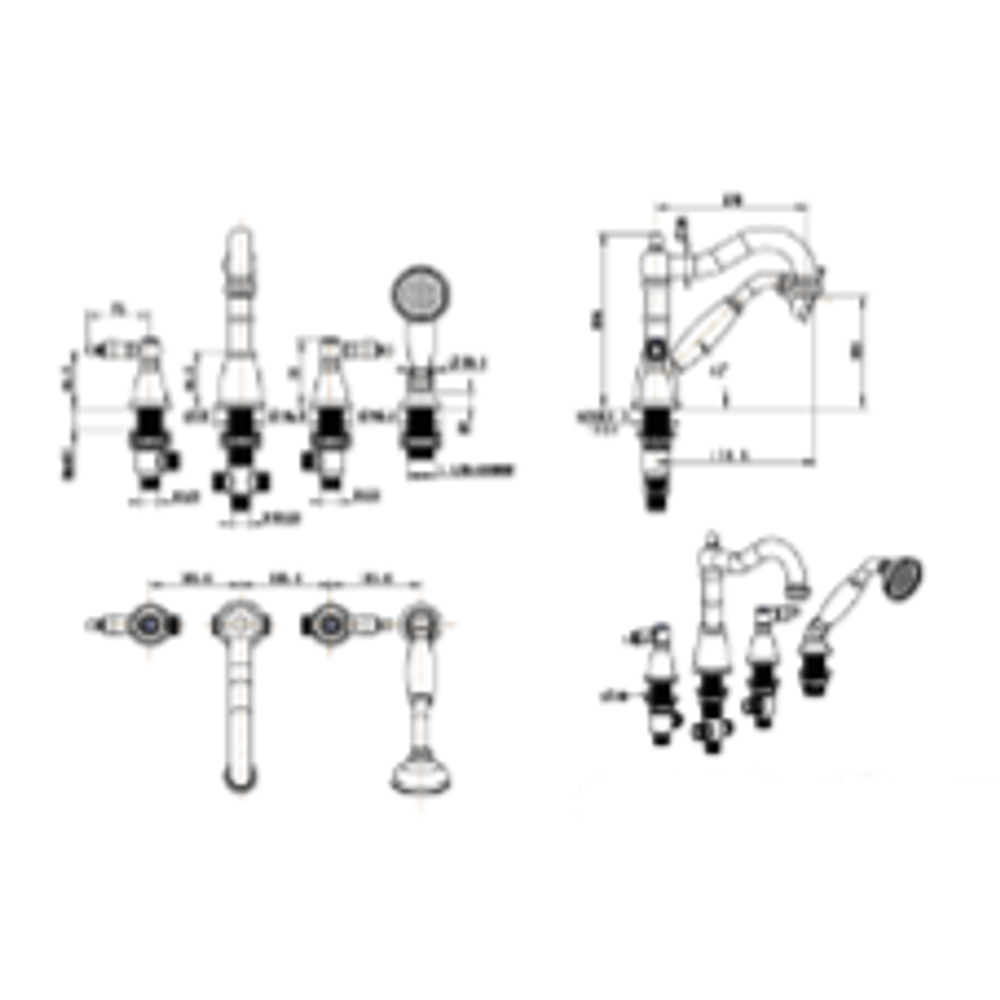 Смеситель врезной 4 отв. ROYAL CRYSTAL, золото_Комплект