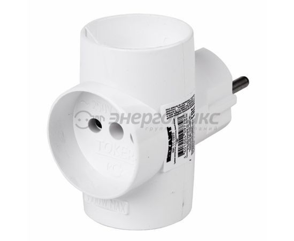 Разветвитель электрический сетевой REXANT / Рексант без заземления, 3 розетки 10А белый, 11-1077 / тройник (комплект из 5 шт)