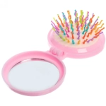 Расческа массажная детская складная «Barbariska» с зеркалом, единорожек, цвет микс, d-7см