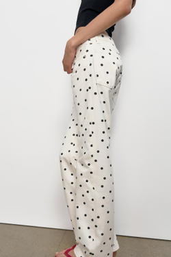 ZARA ДЖИНСЫ TRF WIDE LEG С НИЗКОЙ ПОСАДКОЙ И В ГОРОШЕК, БЕЛЫЙ/ЧЕРНЫЙ