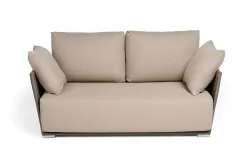 "Форли" диван 2-местный плетеный из роупа, каркас алюминий светло-серый (RAL7035) муар, роуп серо-коричневый 23мм, ткань Mossle бежевая