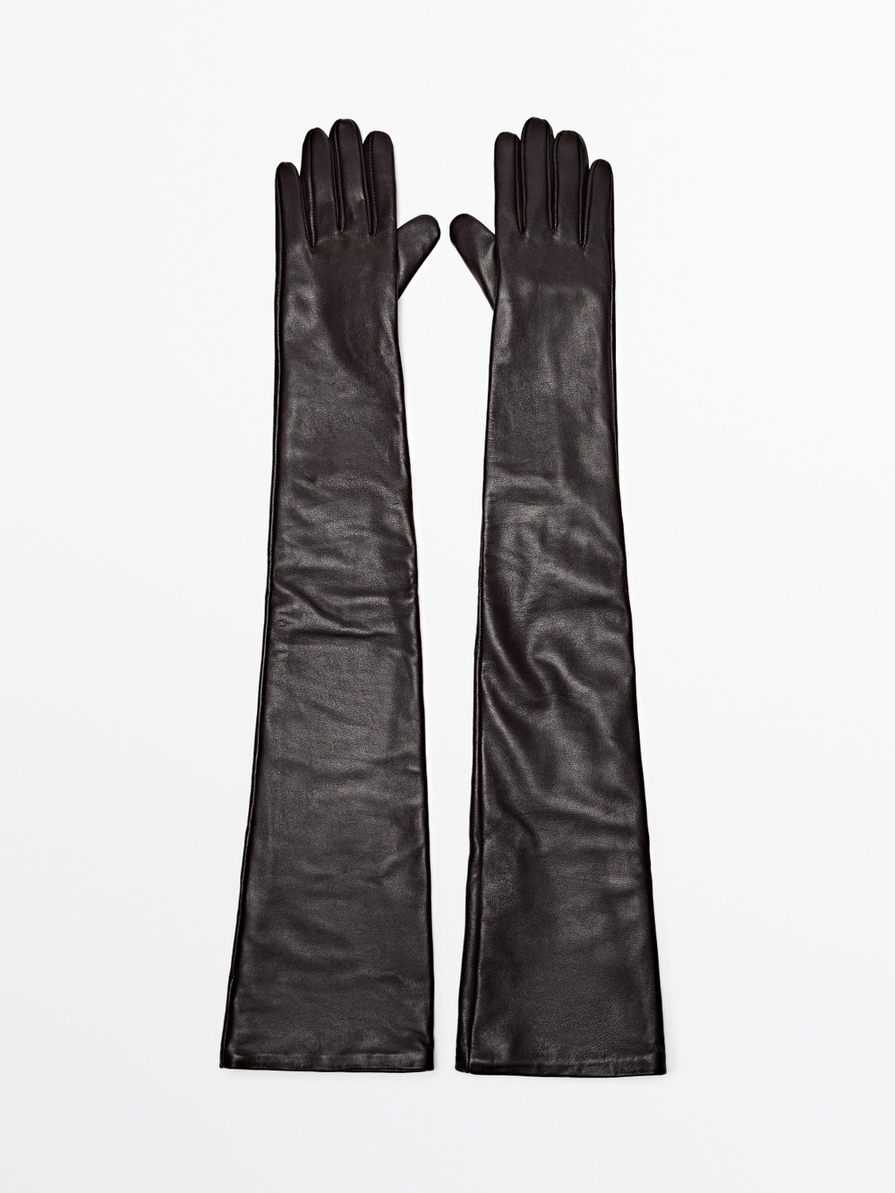 Massimo Dutti Длинные перчатки из кожи наппа - Limited Edition, коричневый