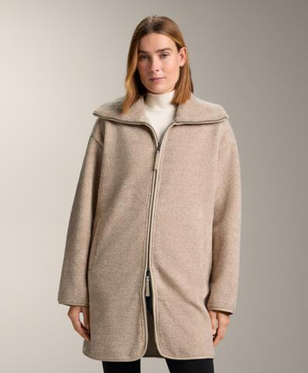 Oysho Длинная куртка из искусственной овчины, песочный меланж