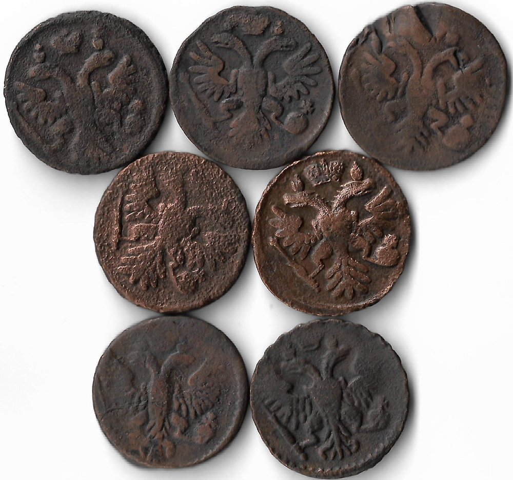 Набор медных монет Денга 1731-1754 года (7 монет) без повторов (VG-F)