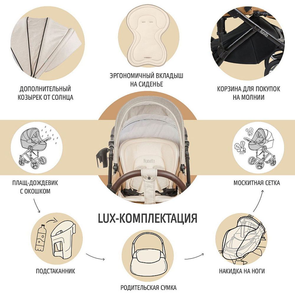 Детская коляска Nuovita Carro Sport 2 в 1 Marrone/Бежево-коричневый