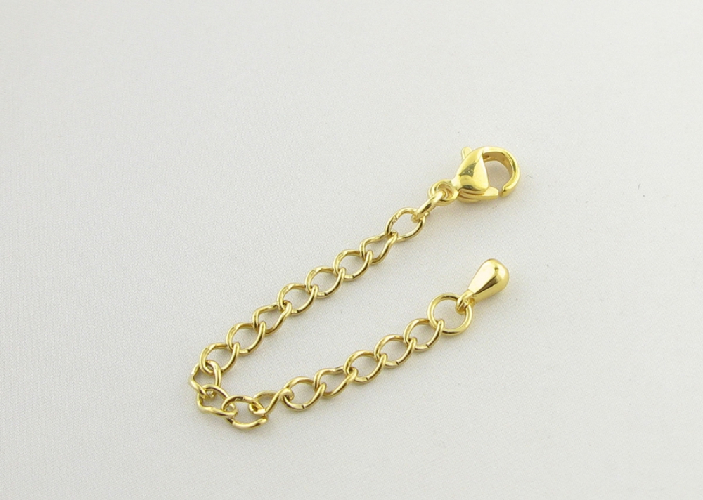 k402-з Карабин 10мм с удлинительной цепочкой "капля", нерж. сталь с позолотой