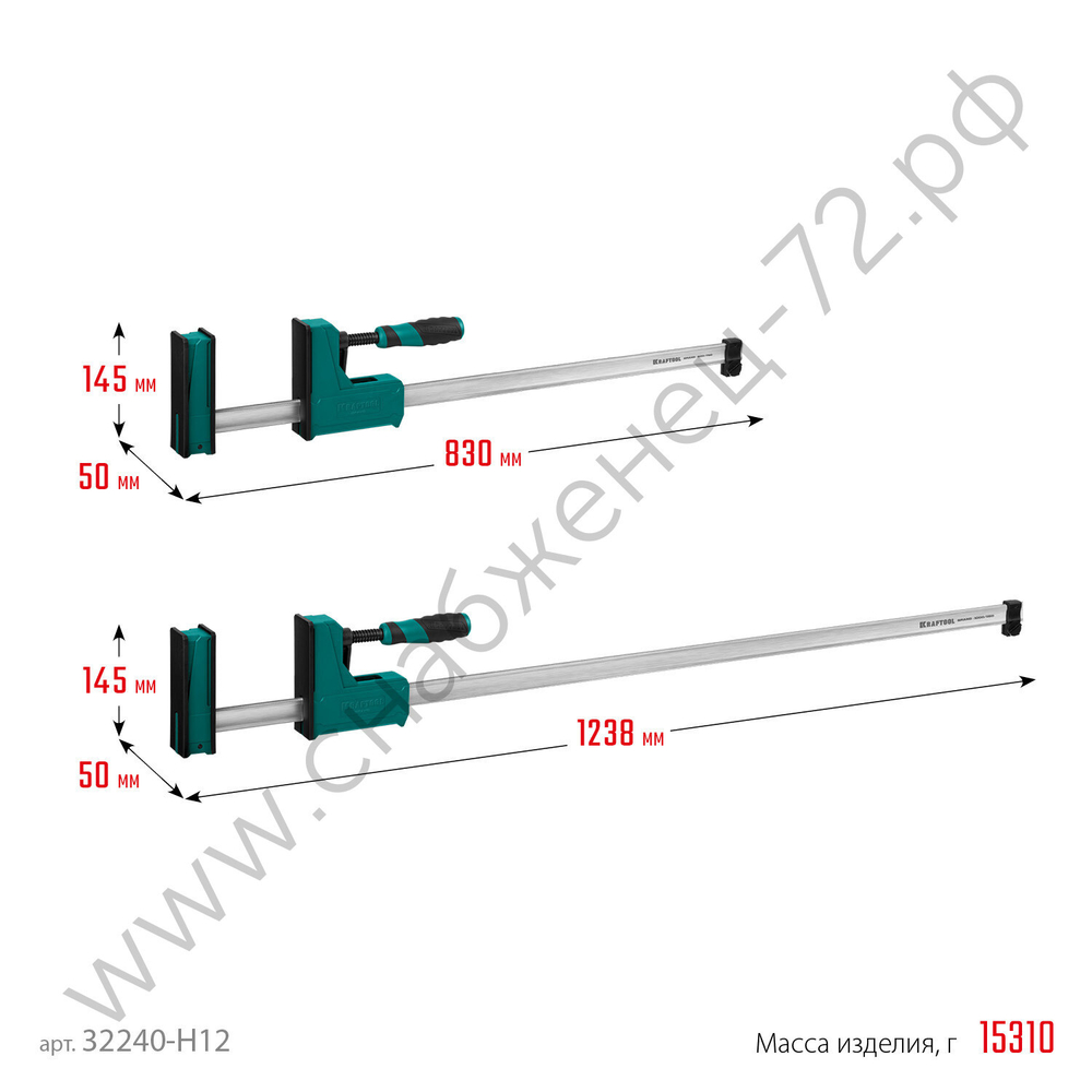 KRAFTOOL GRAND SET-12 (12 предметов, 1000 мм, и 600 мм), Набор корпусных струбцин и принадлежностей (32240-H12)
