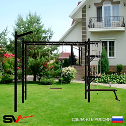 Уличная шведская стенка Sv Sport рукоход с комплектом турник прямой У5363 (Турник/Брусья/Стойка/Скамья/Деревянные/Кронш бокс/Канат/кольца/лестница)