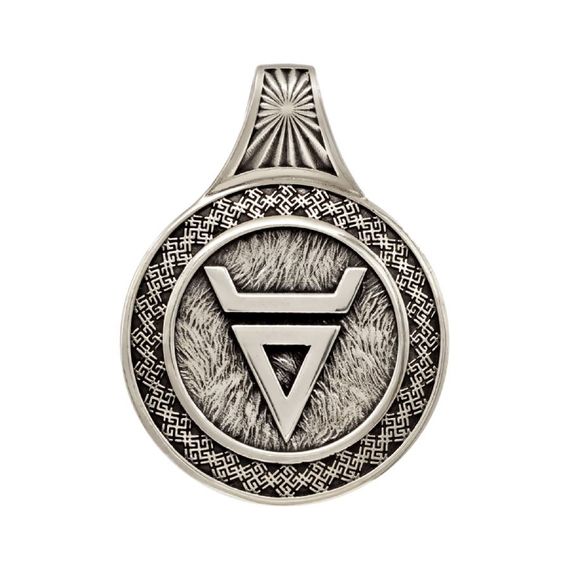 Оберег с символом Велеса и волком большой - подвеска из мельхиора, фото 3