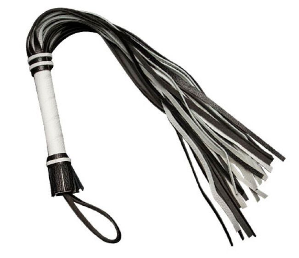 Чёрно-белая многохвостая плеть - 65 см. (Цвет: черный с белым)