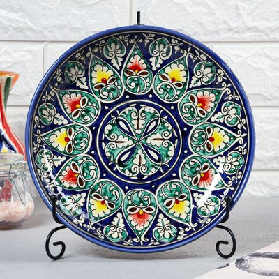 Ляган Риштанская Керамика Узоры , 25 см, синий микс