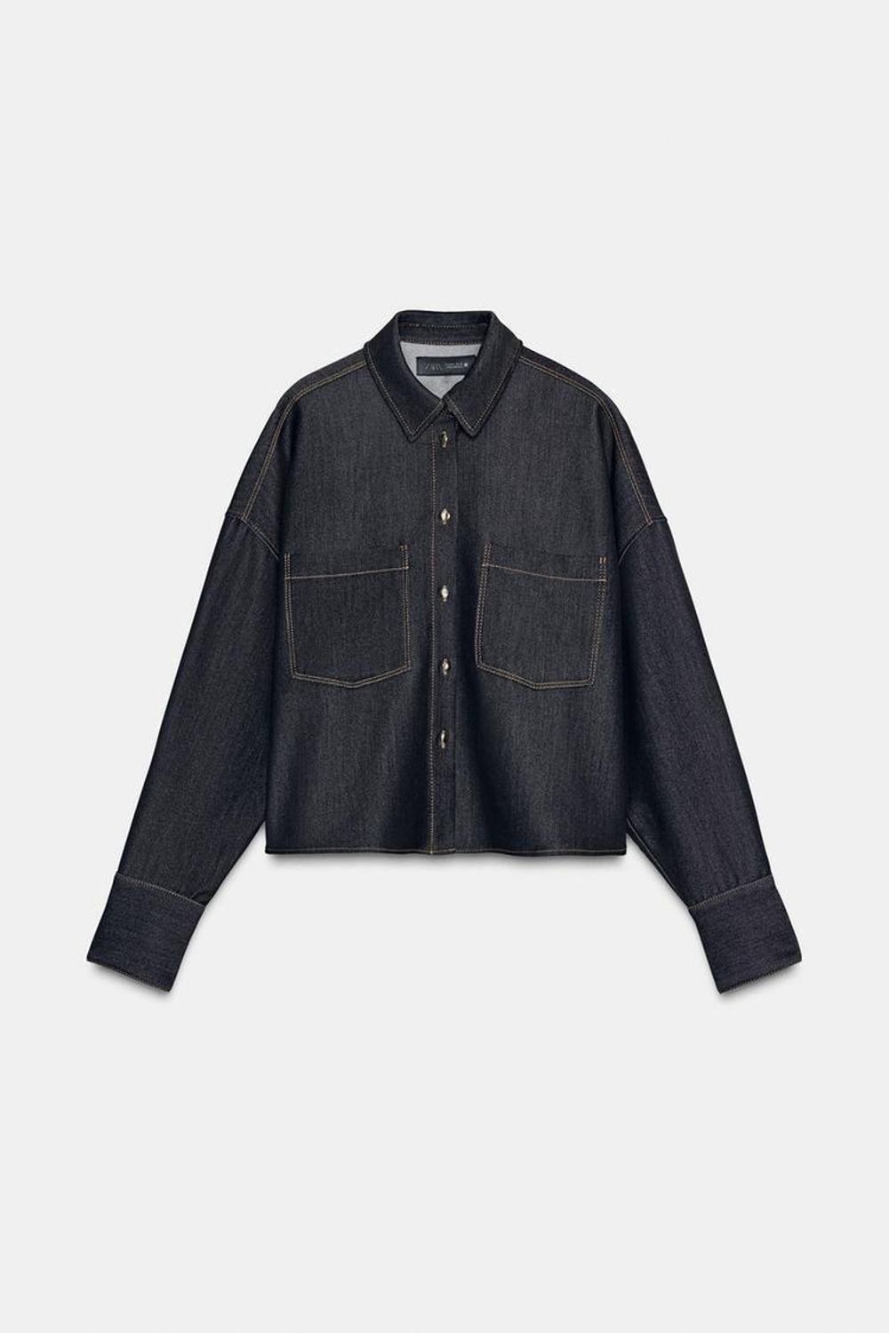 ZARA РУБАШКА ОВЕРСАЙЗ С КОНТРАСТНОЙ ОТДЕЛКОЙ, ЧЕРНЫЙ