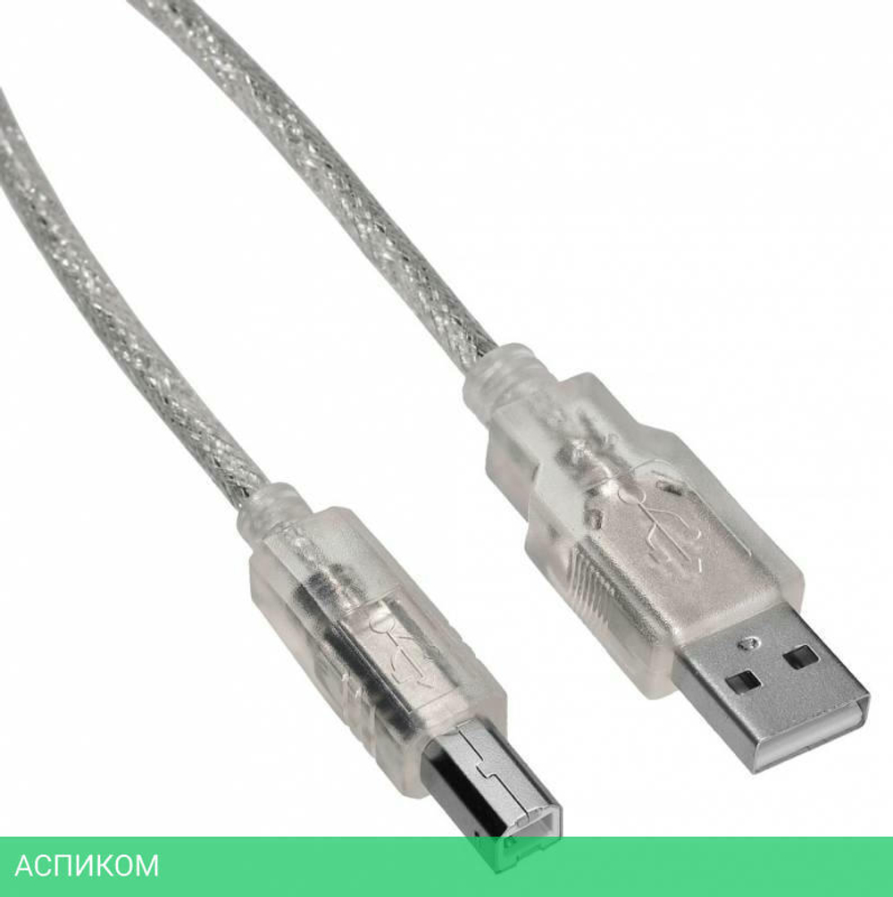 Кабель Buro USB2.0-AM/BM-Trans 1.8м прозрачный