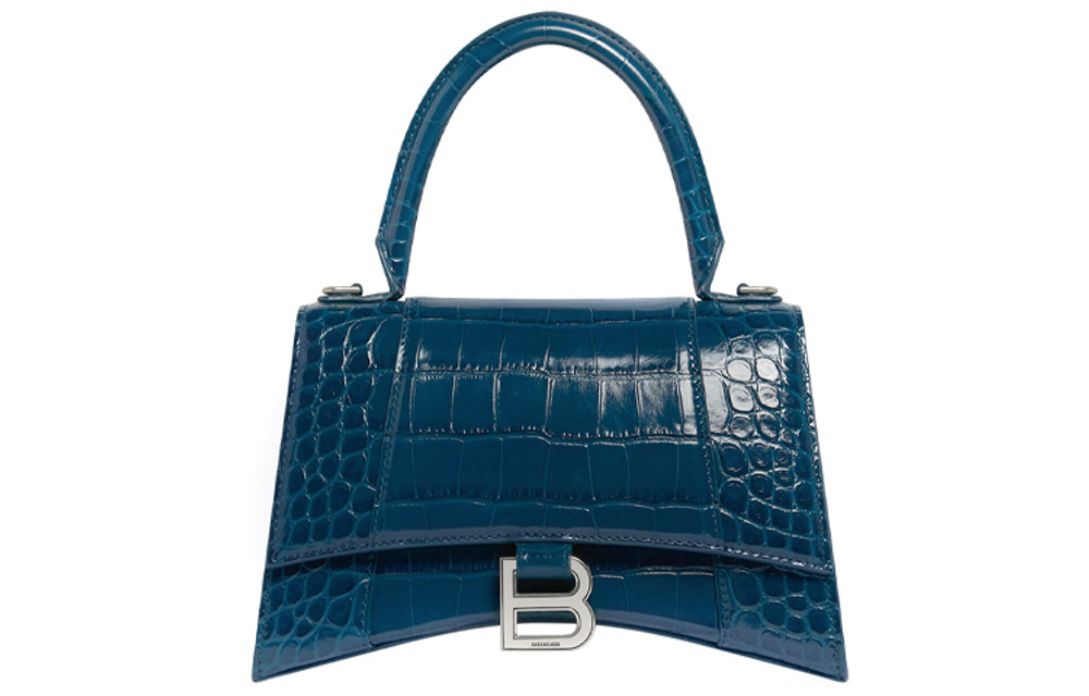 Balenciaga Crocodile Pattern Embossed Cow Leather Crossbody Bag Clutch Women"s Blue