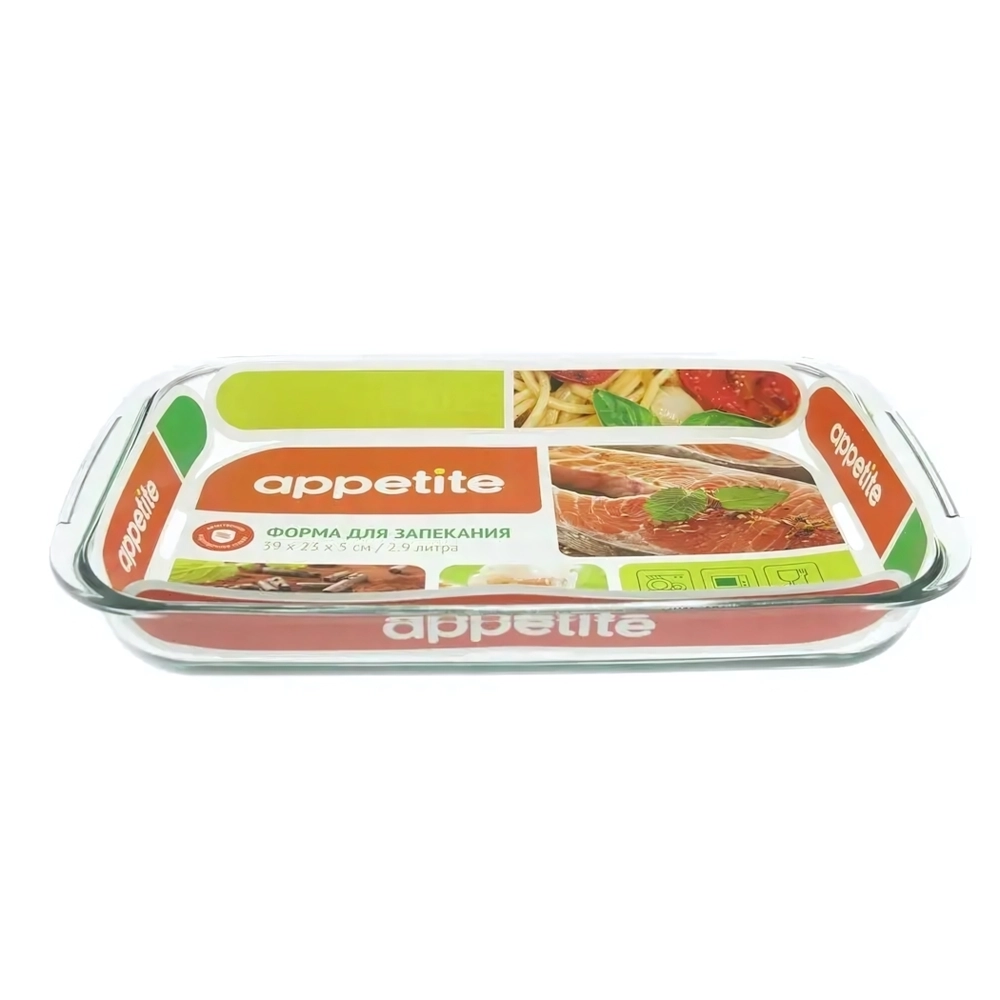 Форма стеклянная прямоугольная 39x23x5см,9л ТМ Appetite