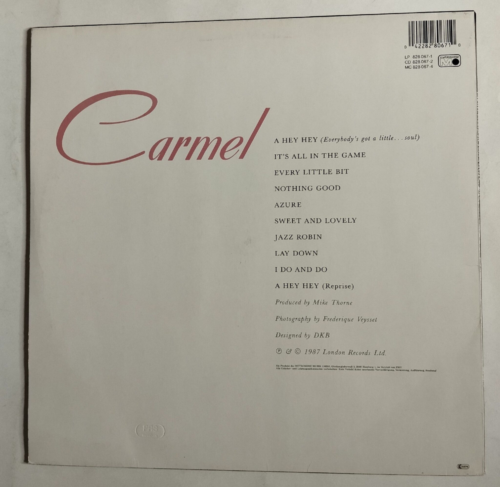 Винтажная виниловая пластинка LP Carmel Everybody Got A Little Soul (Germany 1987)