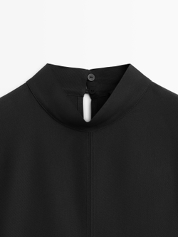 Massimo Dutti Рубашка с воротником-стойкой и завязками, черный